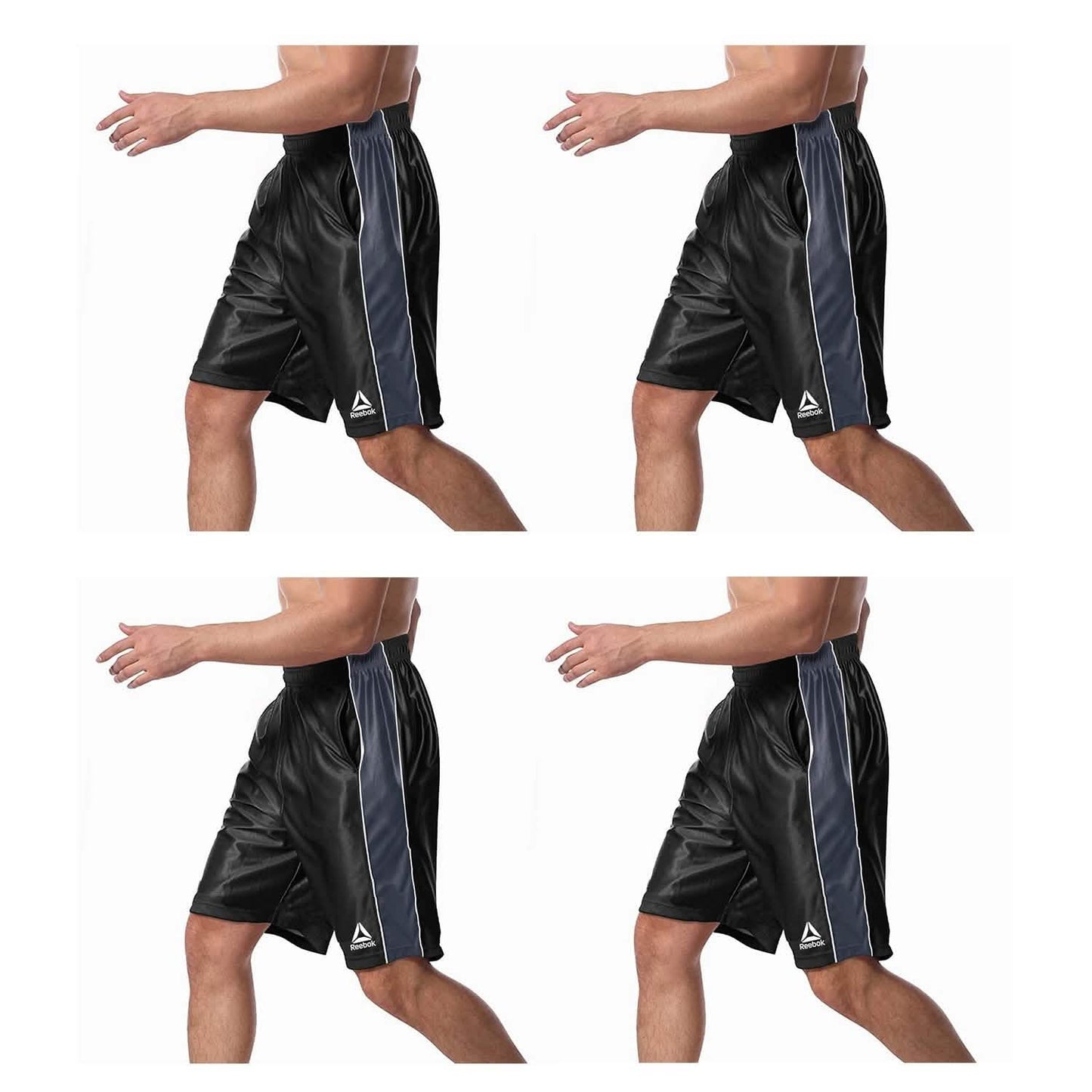 4-Pack: Reebok Men's Two Toned Athletic Performance Dazzle Shorts With Pockets