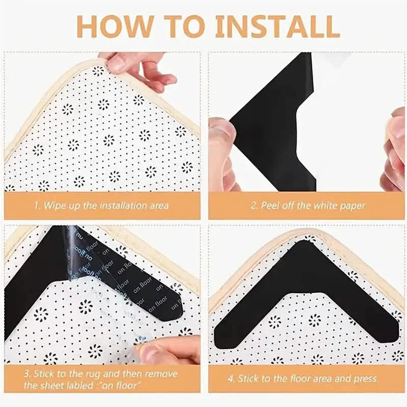 4-Pack: Reusable Non-Slip Carpet Rug Stickers