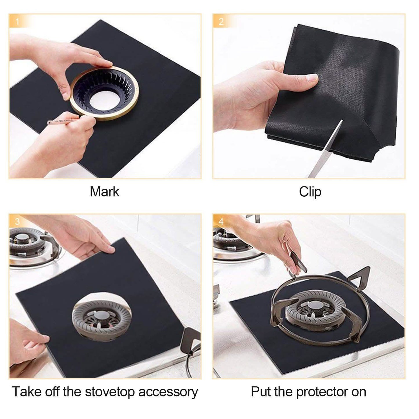 4-Pack: Reusable Nonstick Overtop Burner Protector Liner