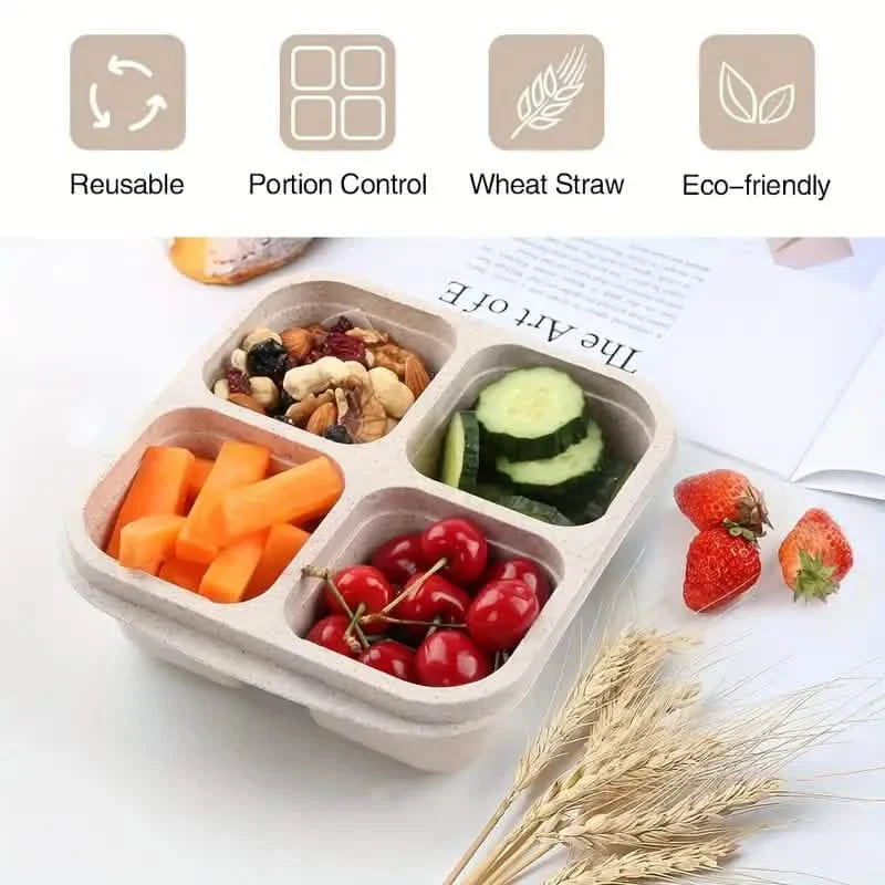 4-Pack: Snack Container With 4 Compartments, Divided Bento Lunch Box With Transparent Lids