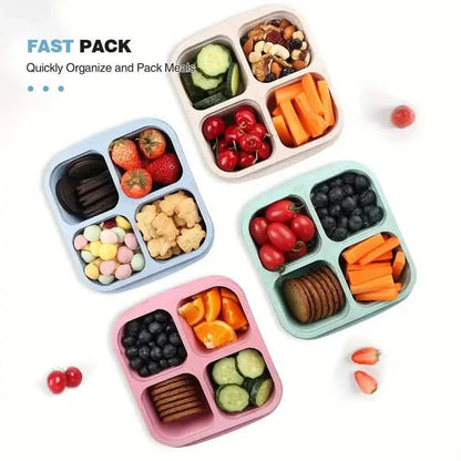 4-Pack: Snack Container With 4 Compartments, Divided Bento Lunch Box With Transparent Lids