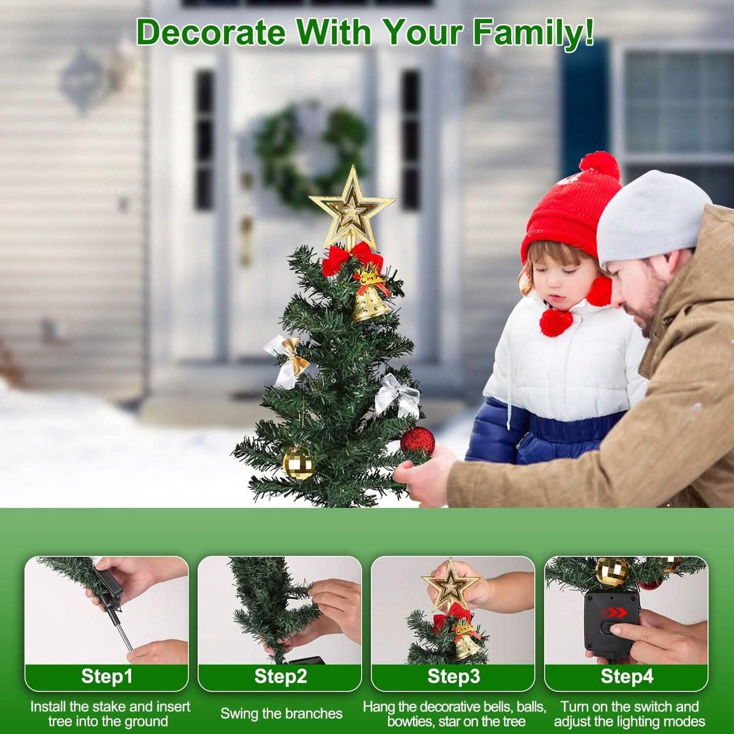 4-Pack: Solar Christmas Tree Lights Garden Decorations