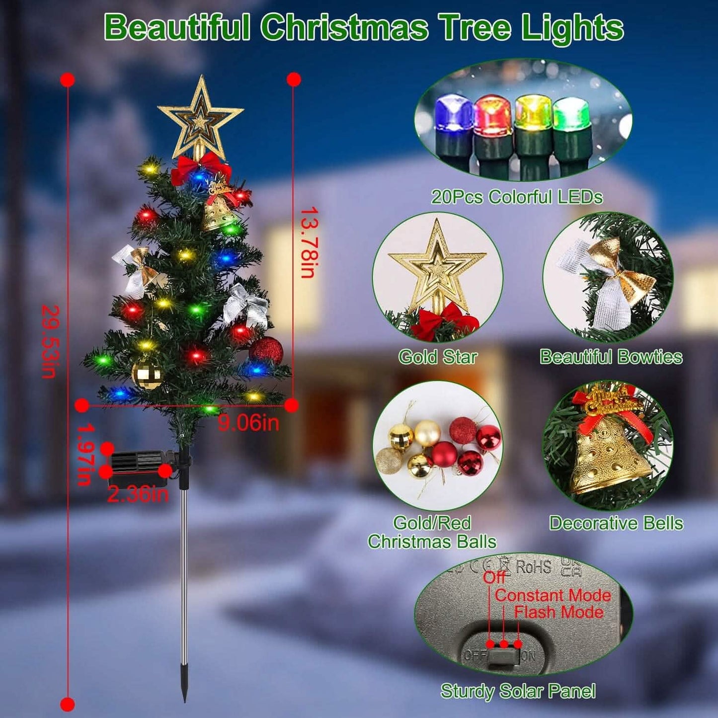 4-Pack: Solar Christmas Tree Lights Garden Decorations