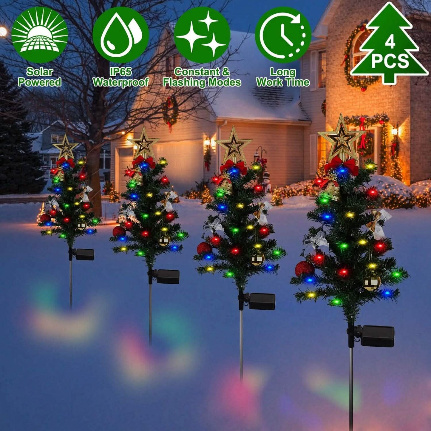 4-Pack: Solar Christmas Tree Lights Garden Decorations