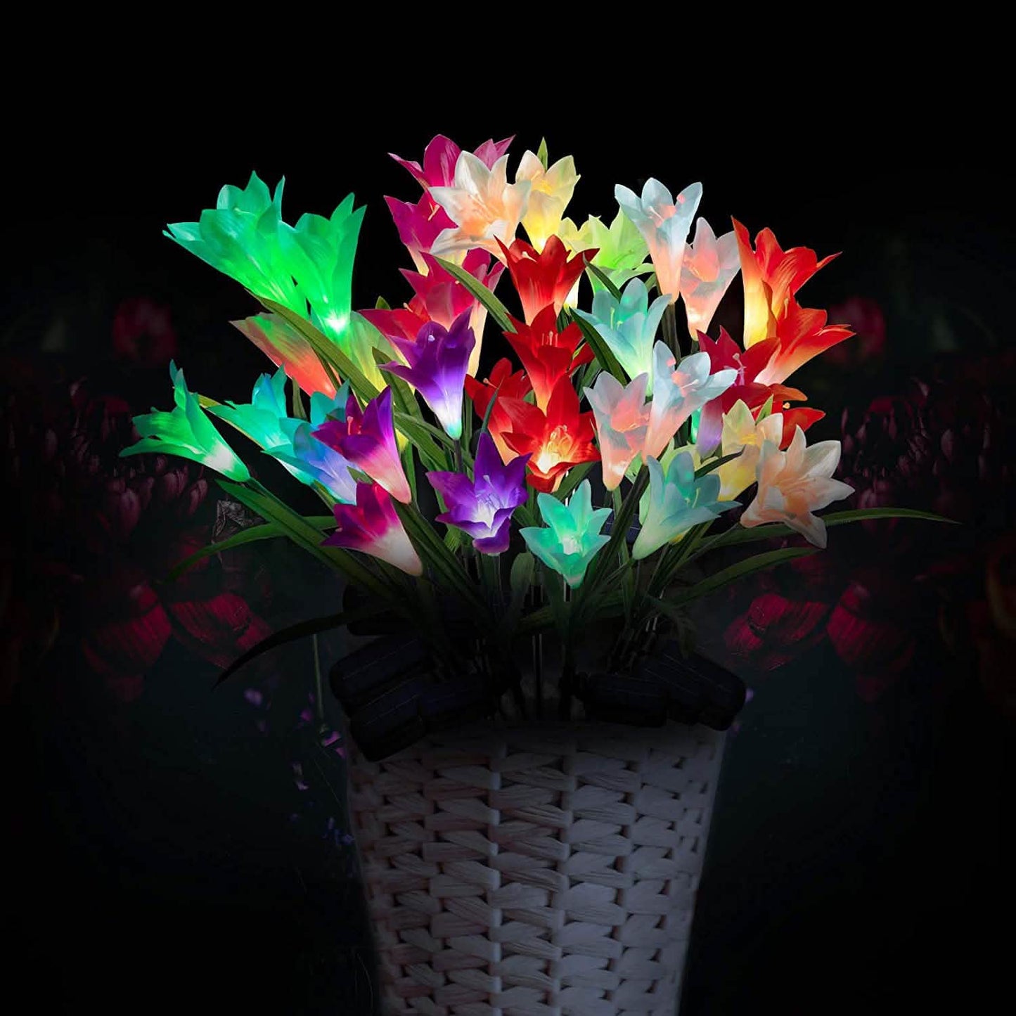 4-Pack: Solar Garden Lights Color Changing with16 Larger Lily Flowers