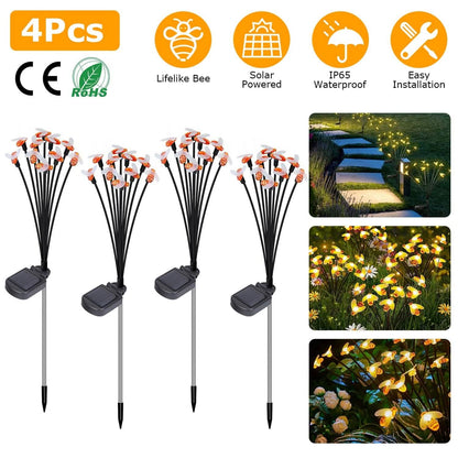 4-Pack: Solar Powered Stake Bee Light 2 Lighting Mode Lifelike Firefly