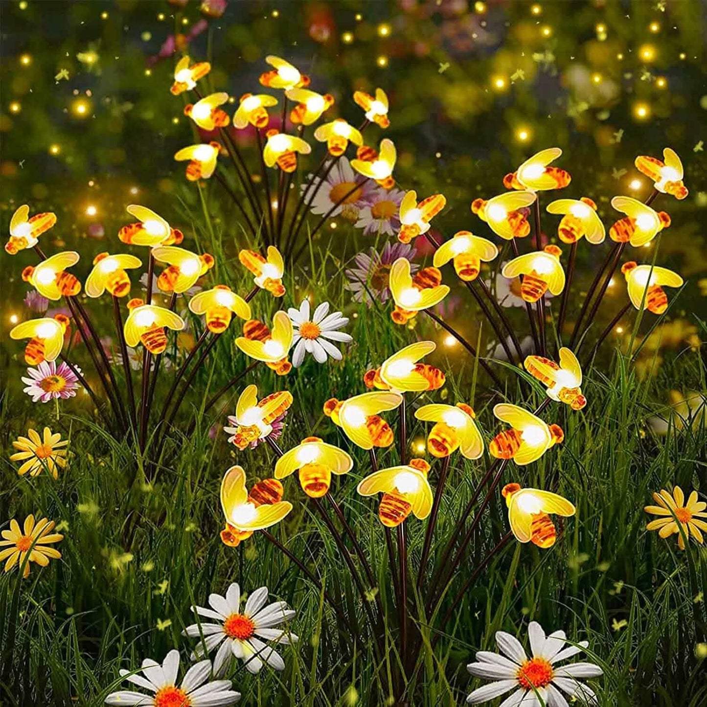 4-Pack: Solar Powered Stake Bee Light 2 Lighting Mode Lifelike Firefly