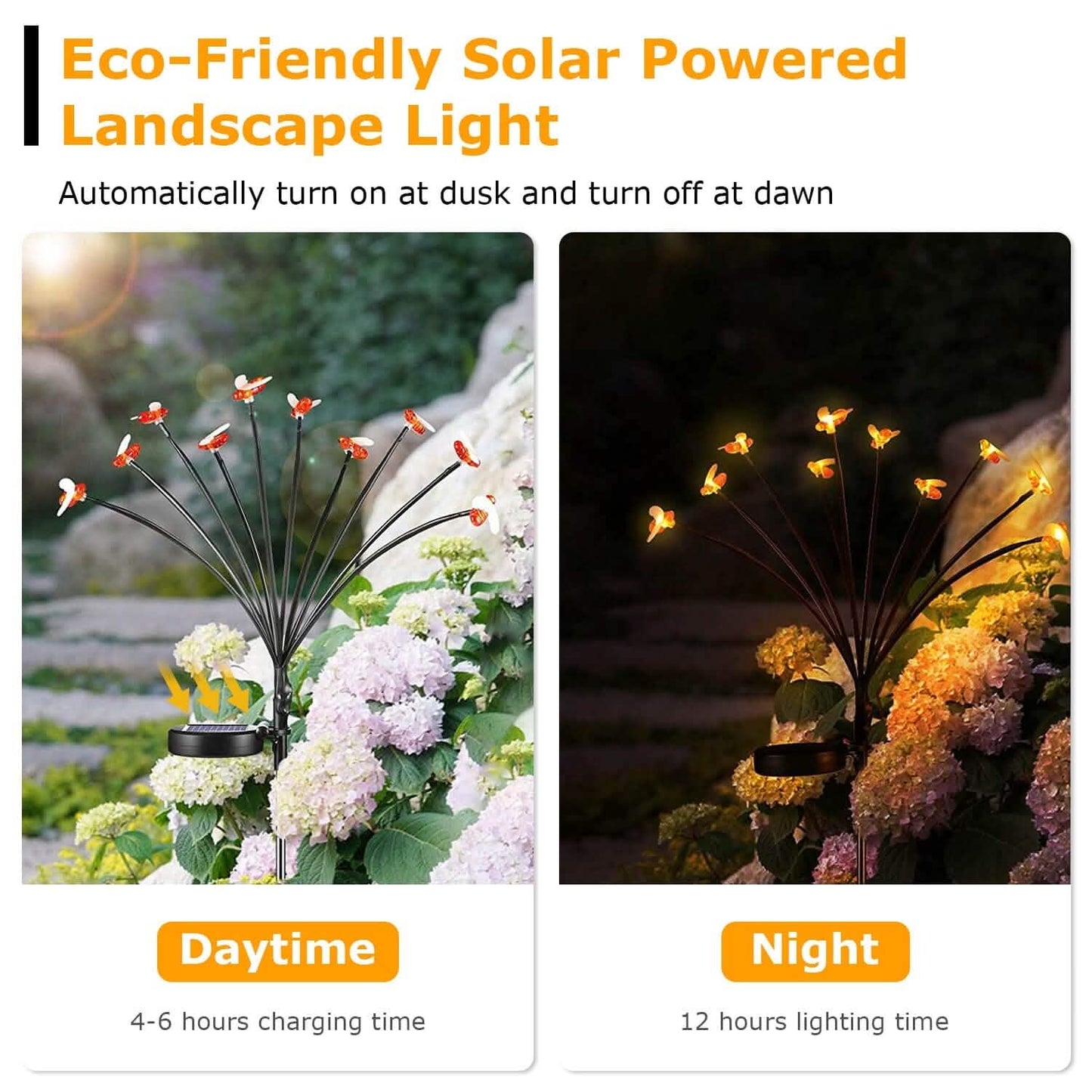4-Pack: Solar Powered Stake Bee Light 2 Lighting Mode Lifelike Firefly
