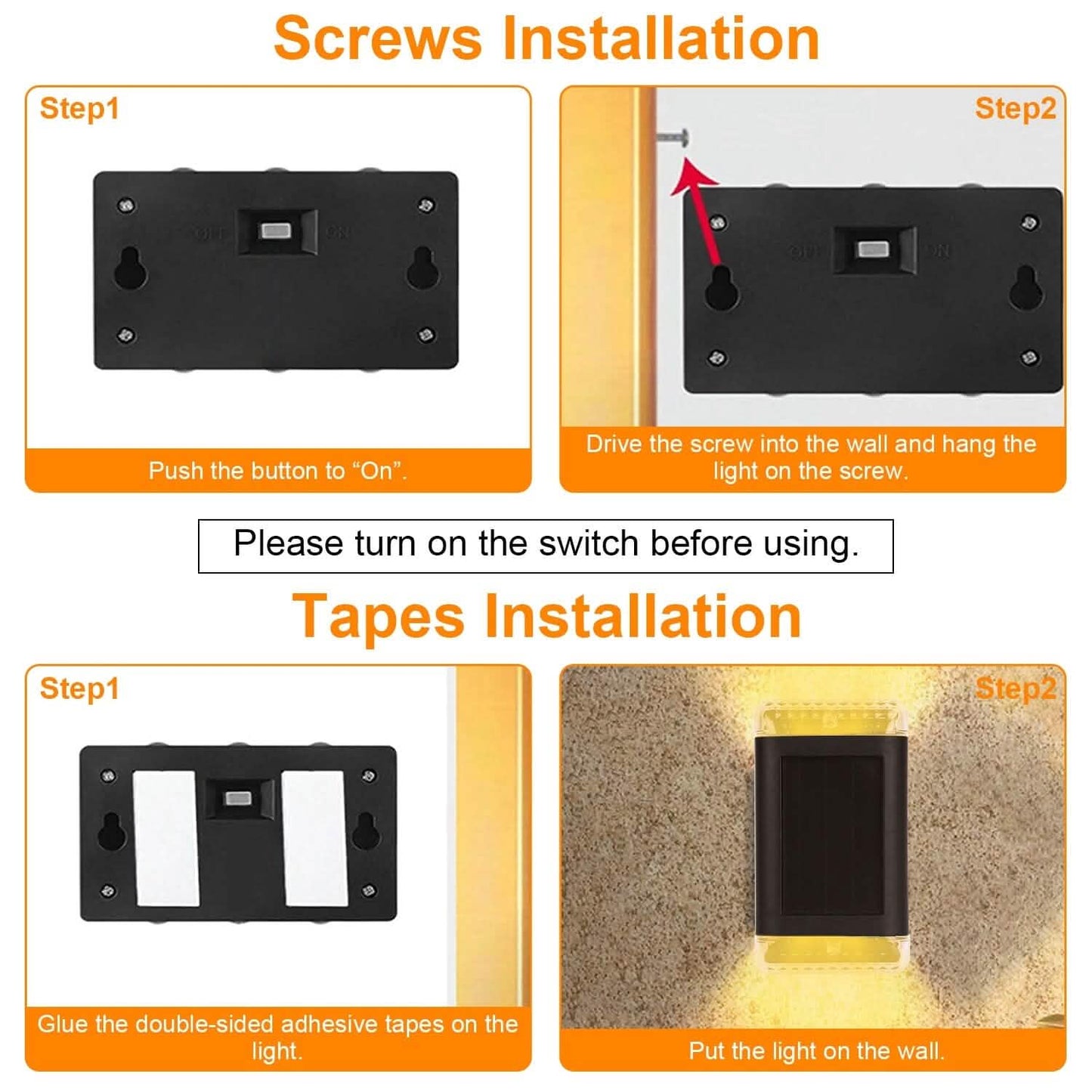 4-Pack: Solar Powered Wall Sconce Light IP55 Rechargeable Optical Sensor Lamp