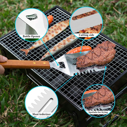 4-Pack: Stainless Steel BBQ Grill Tool Set
