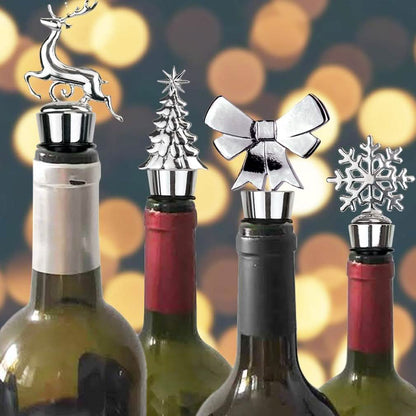 4-Pack:  Stainless Steel Christmas Fun Wine and Beverage Bottle Stopper