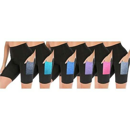 4-Pack: Women's High Waisted Biker Shorts with Pockets