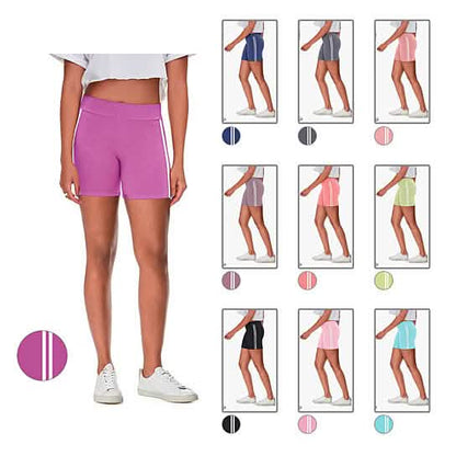 4-Pack: Women's Ultra-Soft Stretchy Athletic Workout Yoga Shorts with Stripes