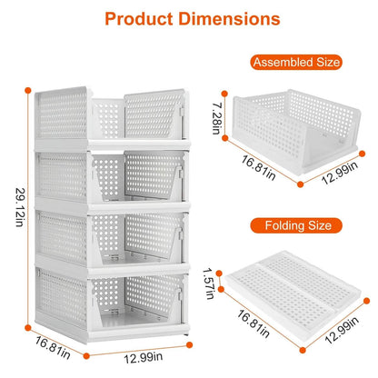 4-Packs: Plastic Storage Box Closet Organizer Foldable Storage with Slide Rail Push-Pull