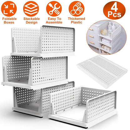 4-Packs: Plastic Storage Box Closet Organizer Foldable Storage with Slide Rail Push-Pull
