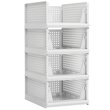 4-Packs: Plastic Storage Box Closet Organizer Foldable Storage with Slide Rail Push-Pull