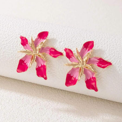 4-Pairs: Women's Textured Metal Flower Design Stud Earrings