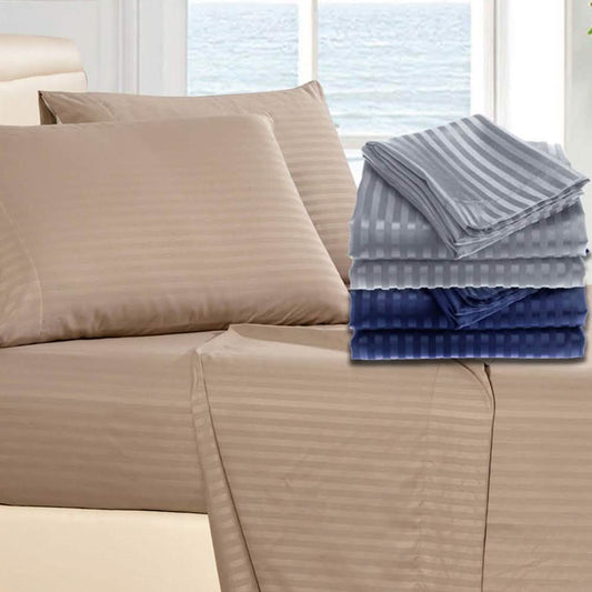 4-Piece: 1800 Series Brushed Microfiber Dobby Striped Sheet Set