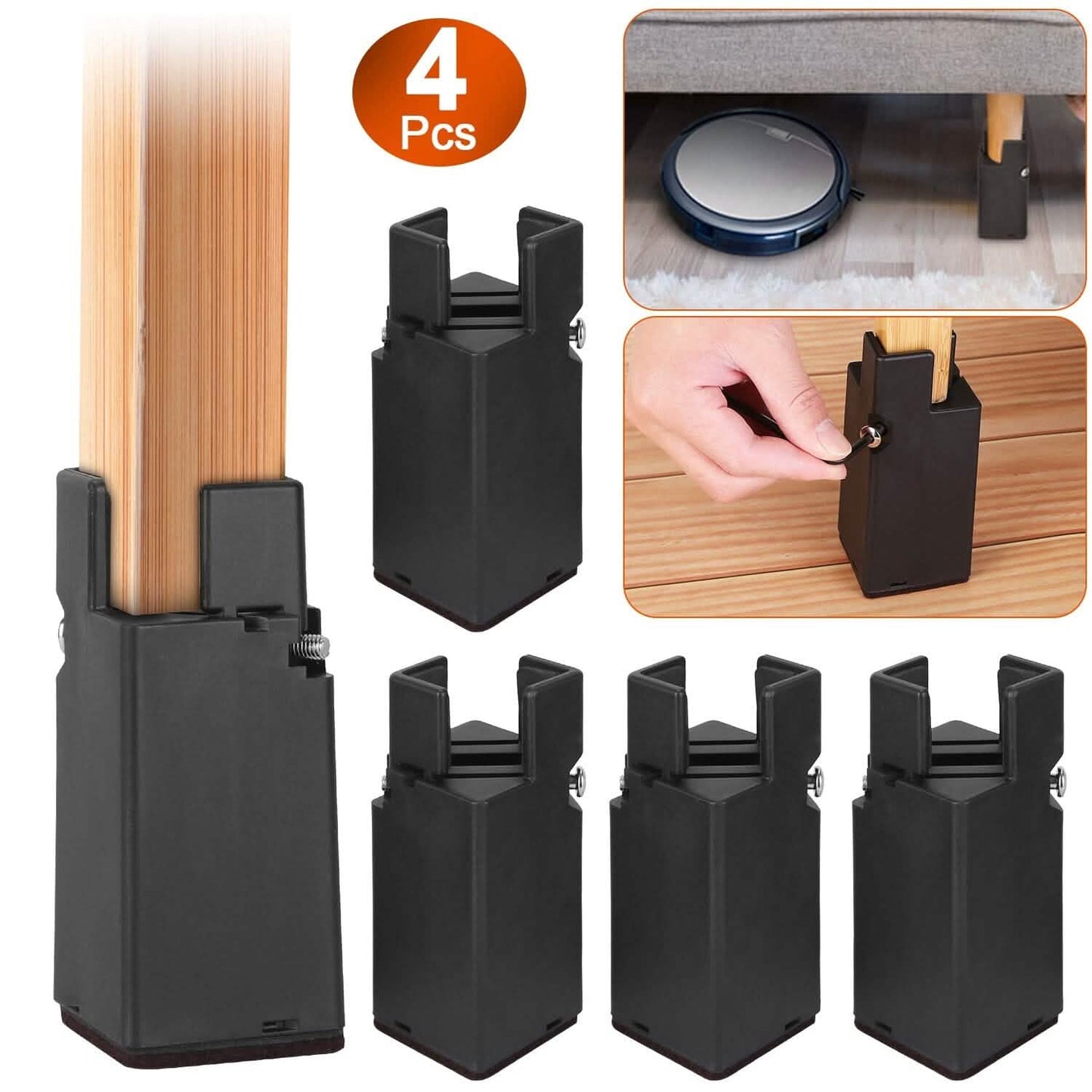4-Piece: Adjustable Bed Riser with Screw Clamp
