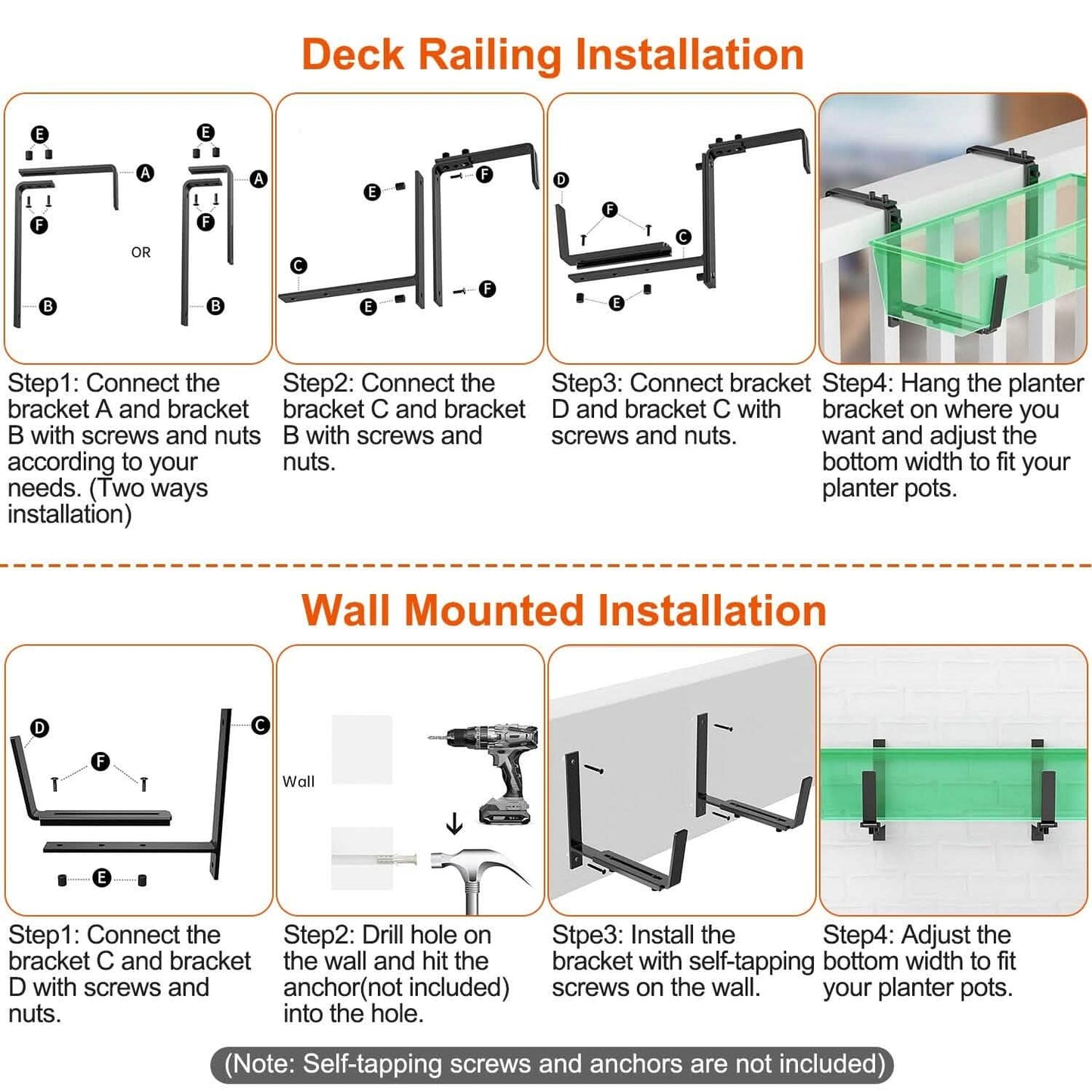 4-Piece: Adjustable Planter Box Brackets