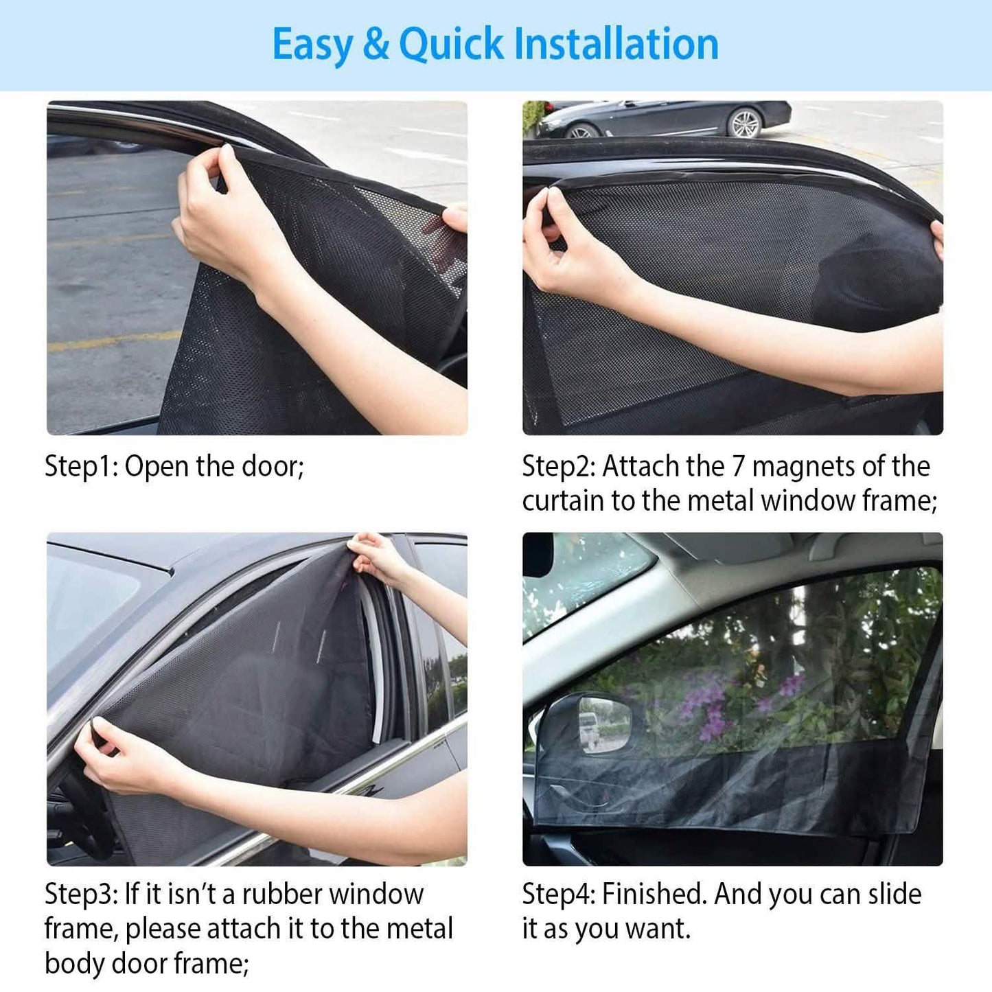 4-Piece: Front Rear Car Window Magnet Covers