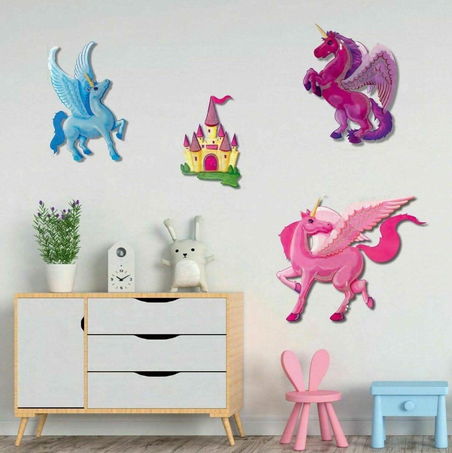 4-Piece: Malkin - Large Unicorn 3D Wall Decal Stickers Set
