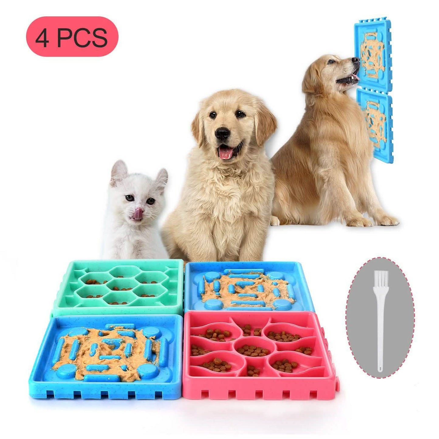 4-Piece: Pet Slow Feeder and Licking Tray Set