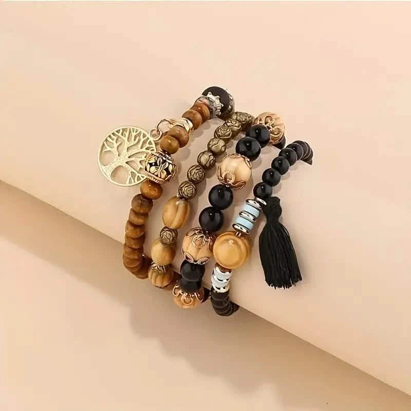 4-Piece Set: Creative Bohemian Bracelet, Layered Beaded Stretchable Bracelet