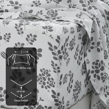 4-Piece Set: Floral Sheets Set Hypoallergenic Microfiber Ultra Soft Bed Sheets