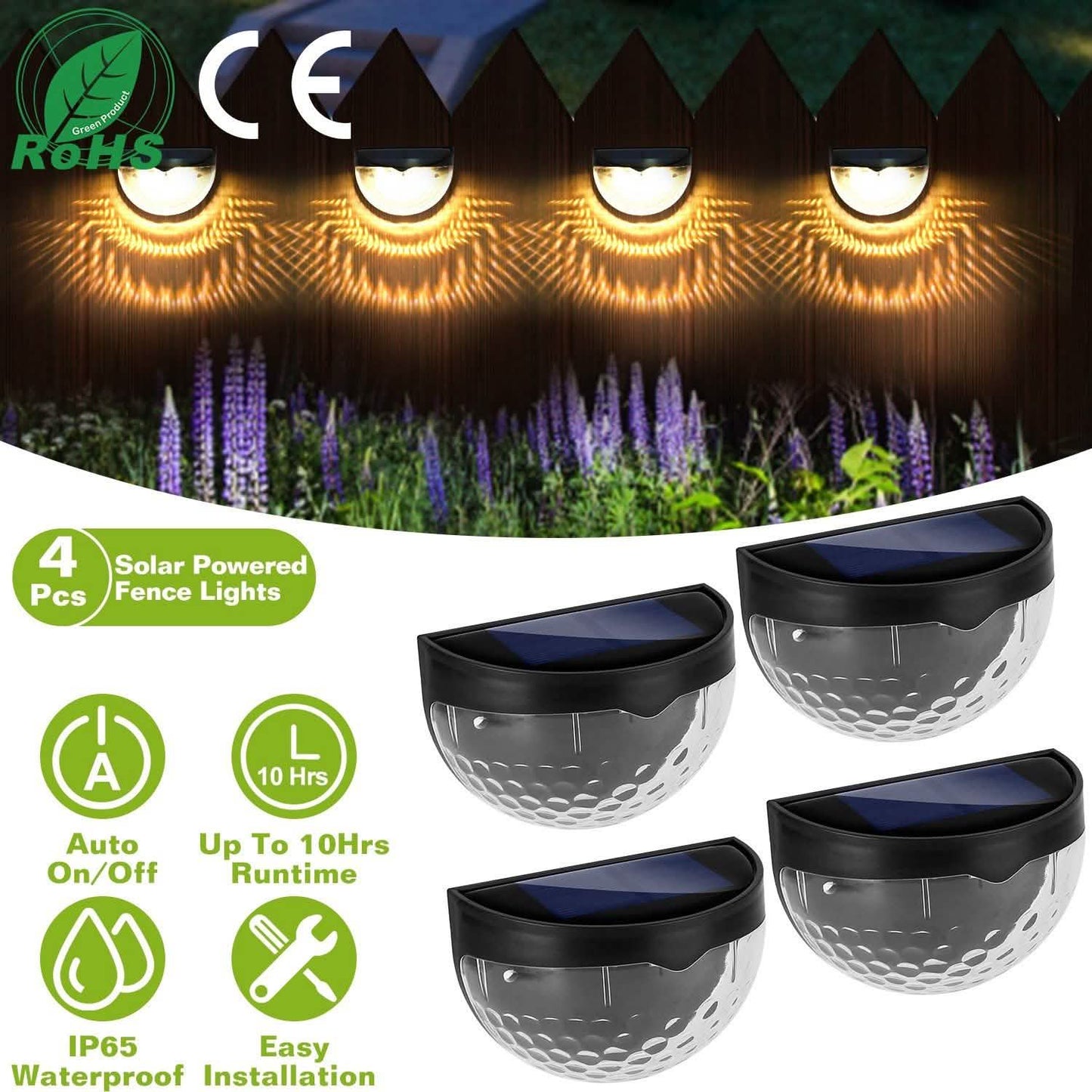 4-Piece: Solar Fence Outdoor Lights
