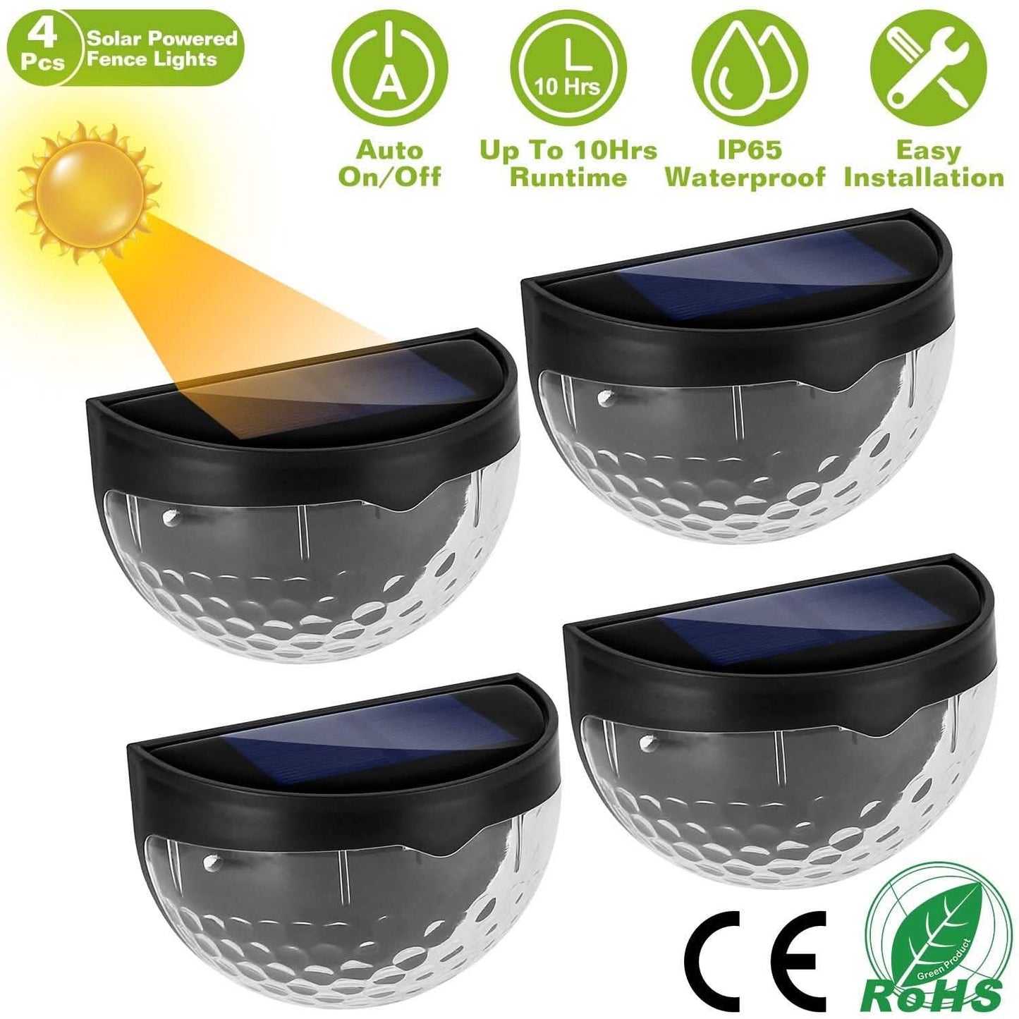 4-Piece: Solar Fence Outdoor Lights