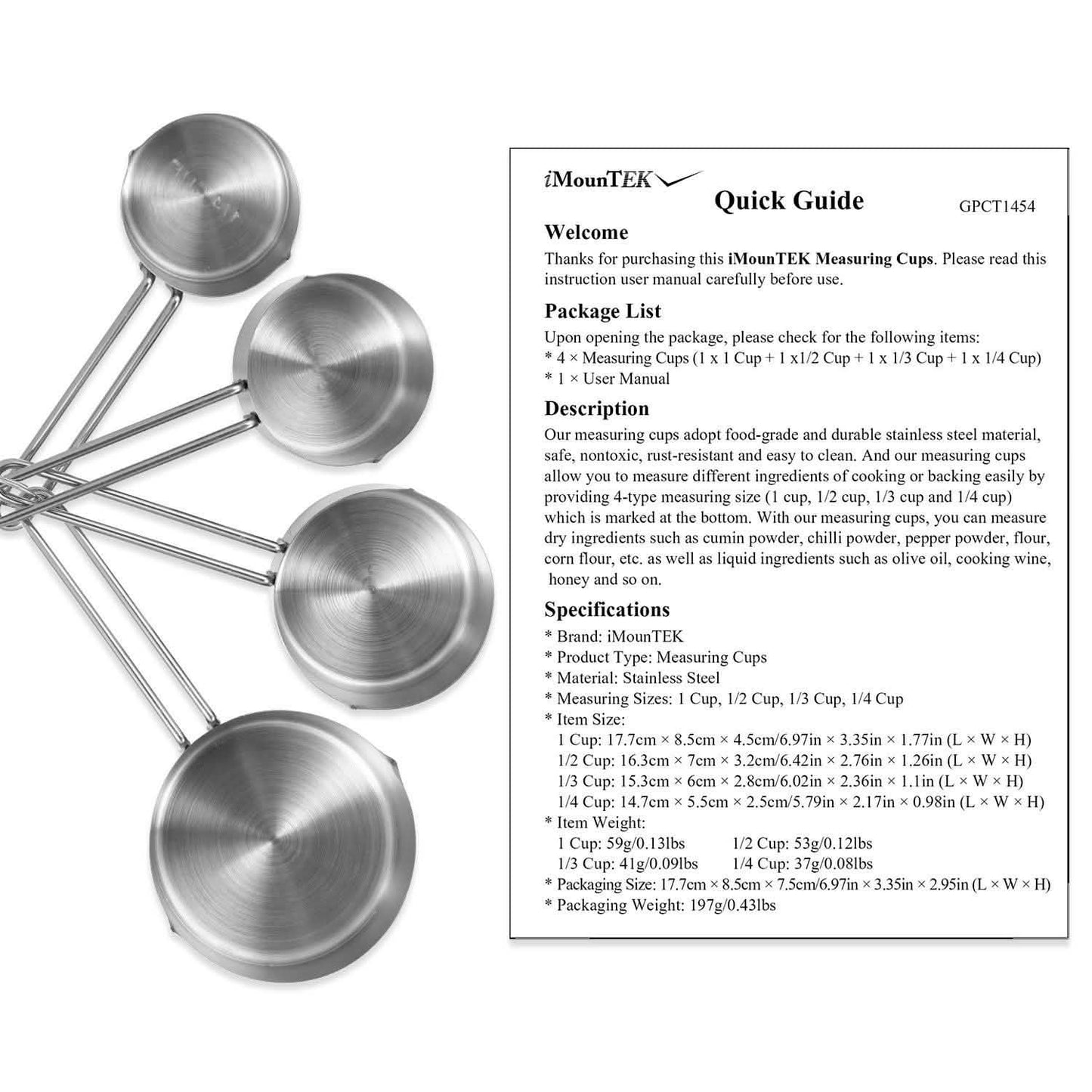 4-Piece: Stainless Steel Measuring Cups Stackable Kitchen Spoons Set