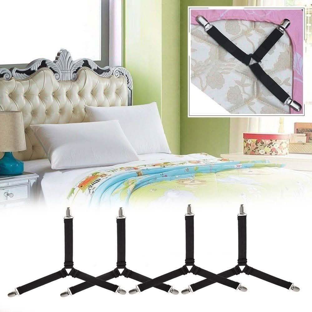 4-Piece: Triangle Bed Sheet Holder Fastener Grippers Clips Suspender Strap