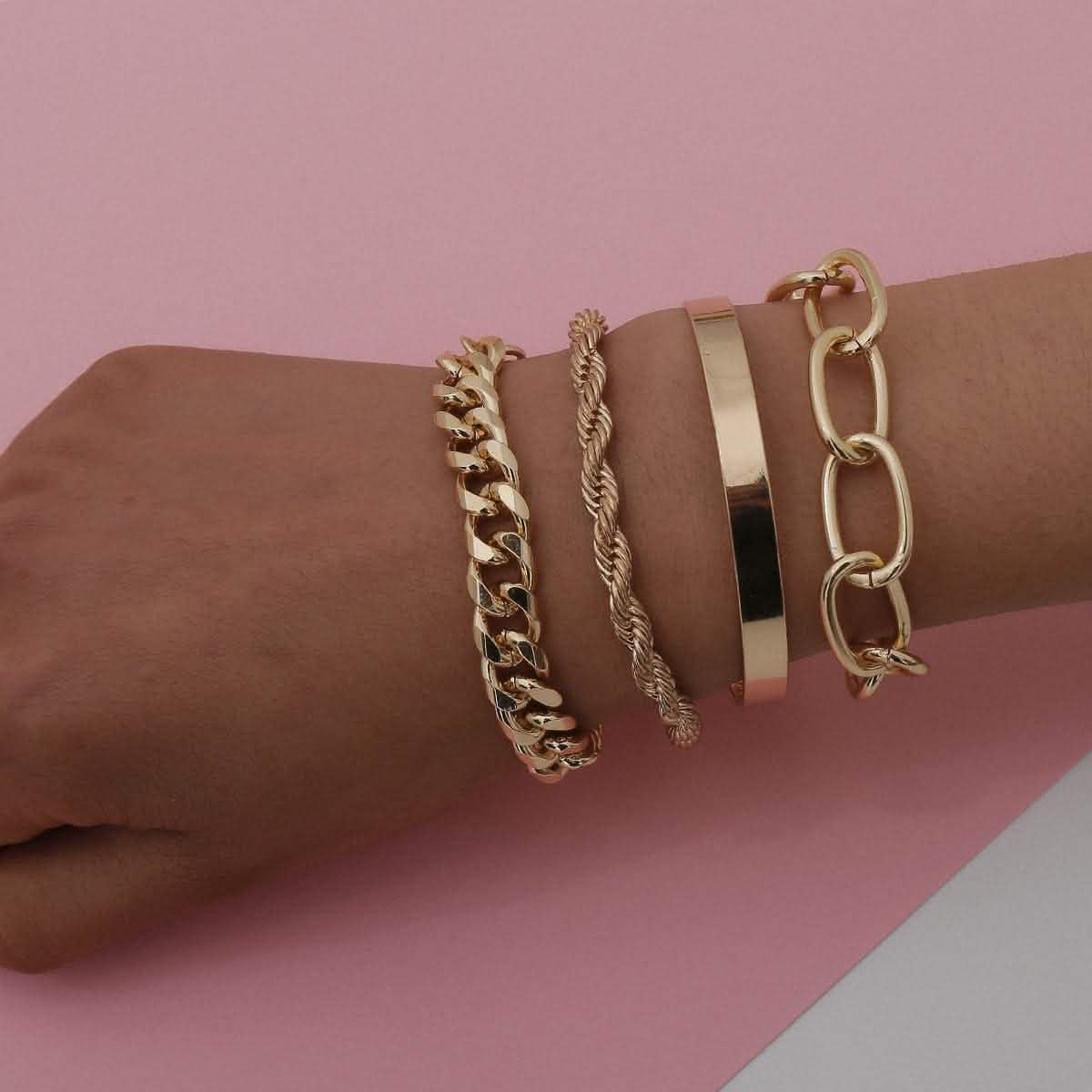 4-Piece: Women Adjustable Boho Chain Bracelets Set