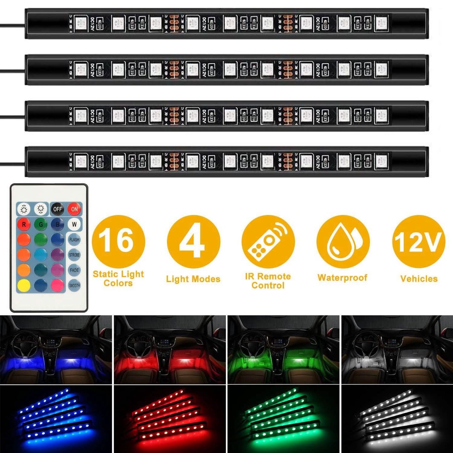 4-Pieces: 36 LEDs 12V Car Atmosphere Light Strip