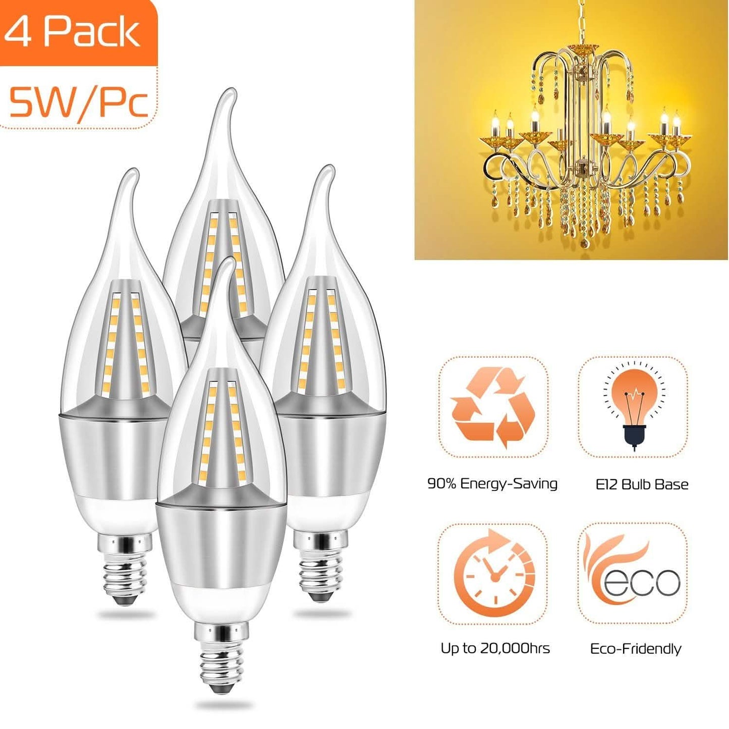 4-Pieces: 5W E12 Candelaria Bulbs
