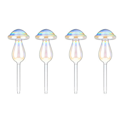 4-Pieces: Clear Glass Plant Watering Globes Iridescent Rainbow Gradient Mushroom