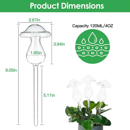 4-Pieces: Clear Glass Plant Watering Globes Iridescent Rainbow Gradient Mushroom