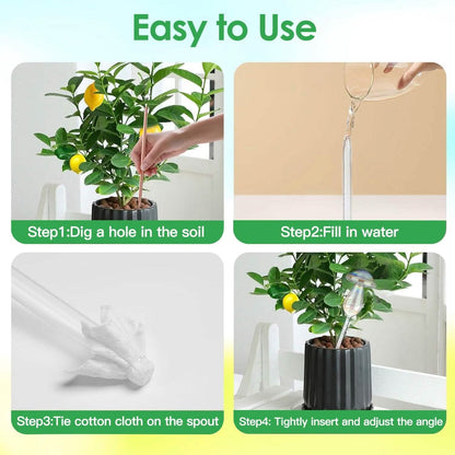 4-Pieces: Clear Glass Plant Watering Globes Iridescent Rainbow Gradient Mushroom
