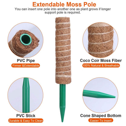 4-Pieces: Coco Coir Extendable Moss Pole for Climbing Plants