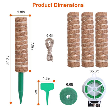 4-Pieces: Coco Coir Extendable Moss Pole for Climbing Plants