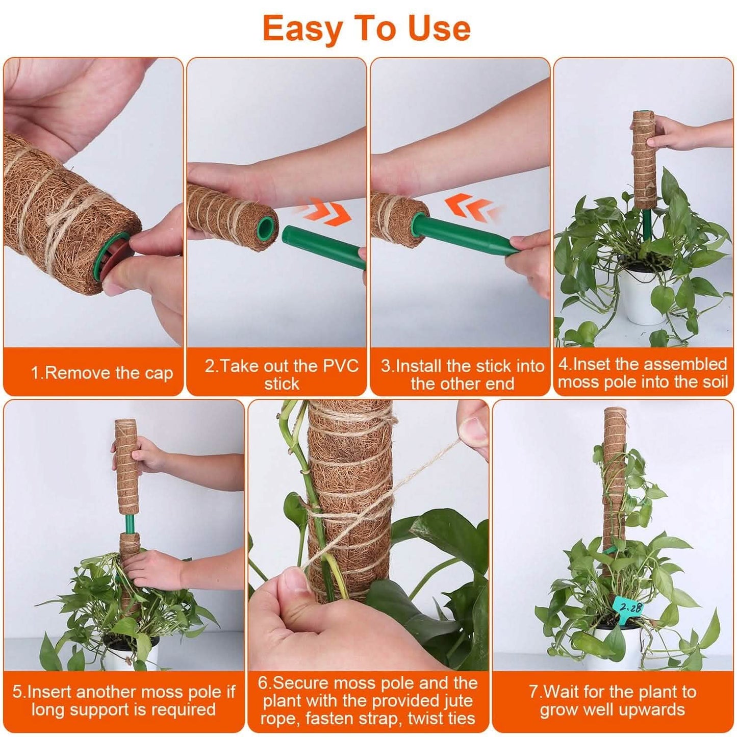 4-Pieces: Coco Coir Extendable Moss Pole for Climbing Plants