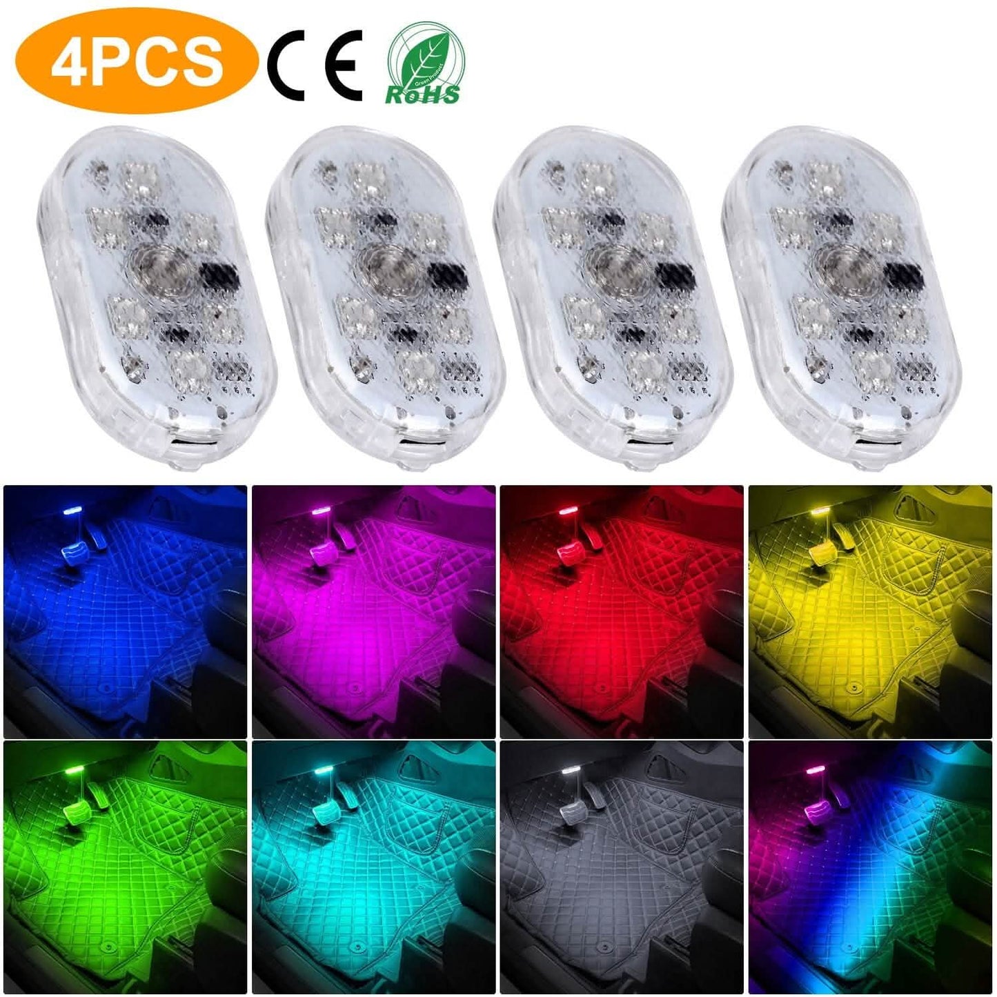 4-Pieces: Cordless Car Interior Light USB Rechargeable