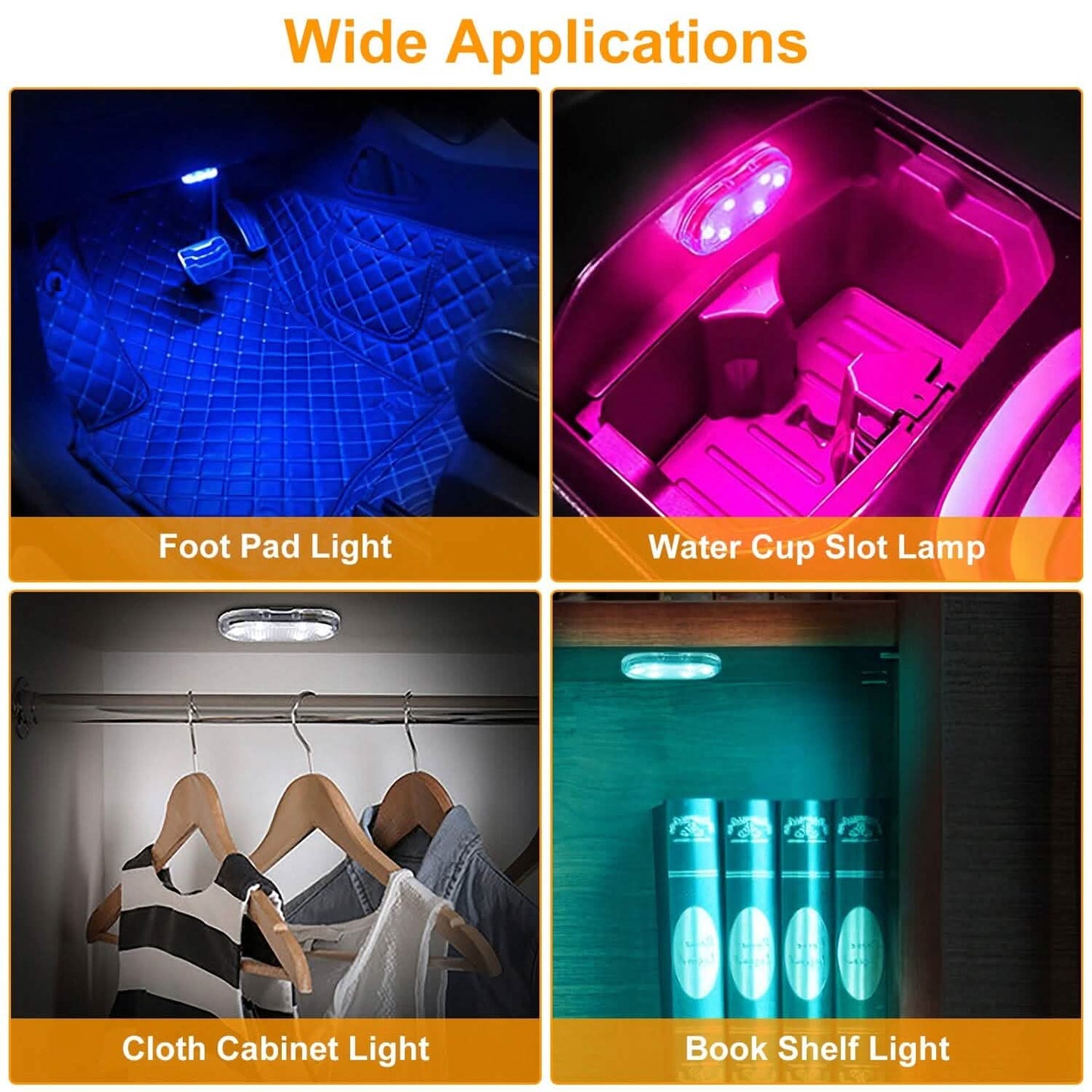 4-Pieces: Cordless Car Interior Light USB Rechargeable