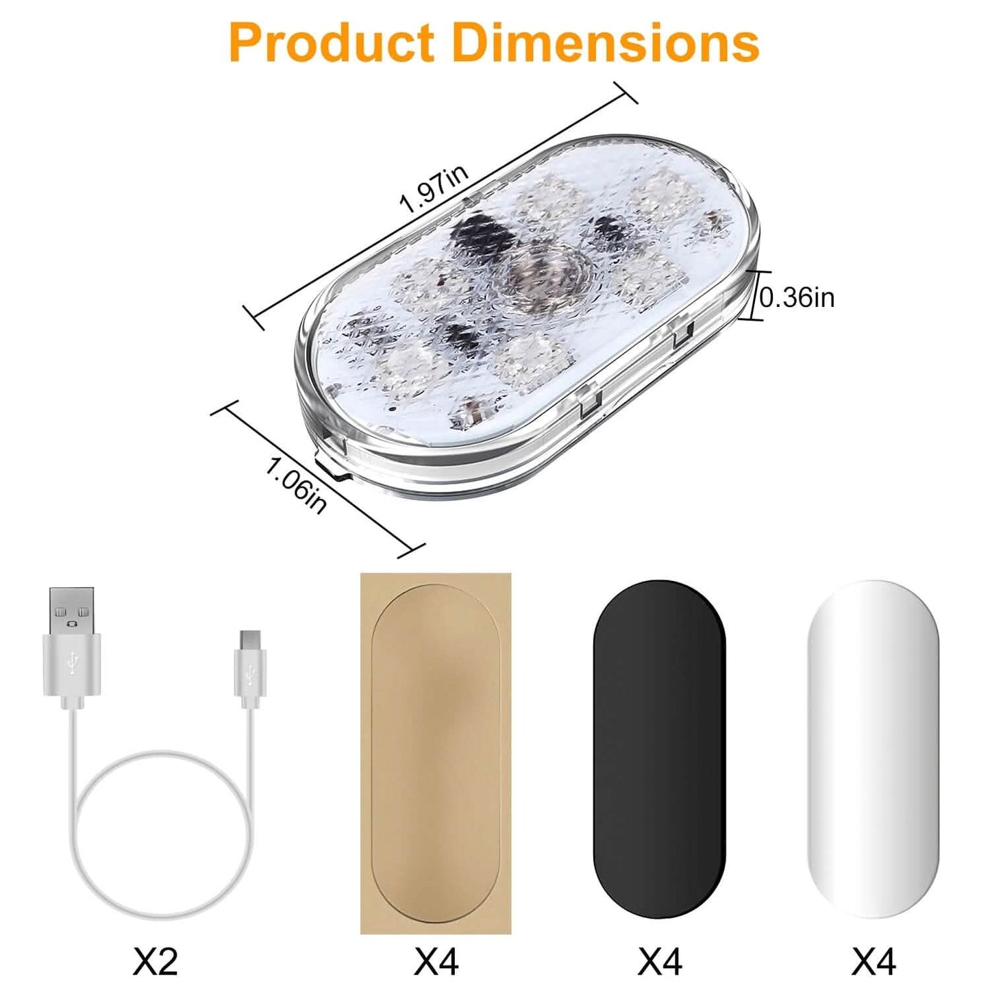 4-Pieces: Cordless Car Interior Light USB Rechargeable