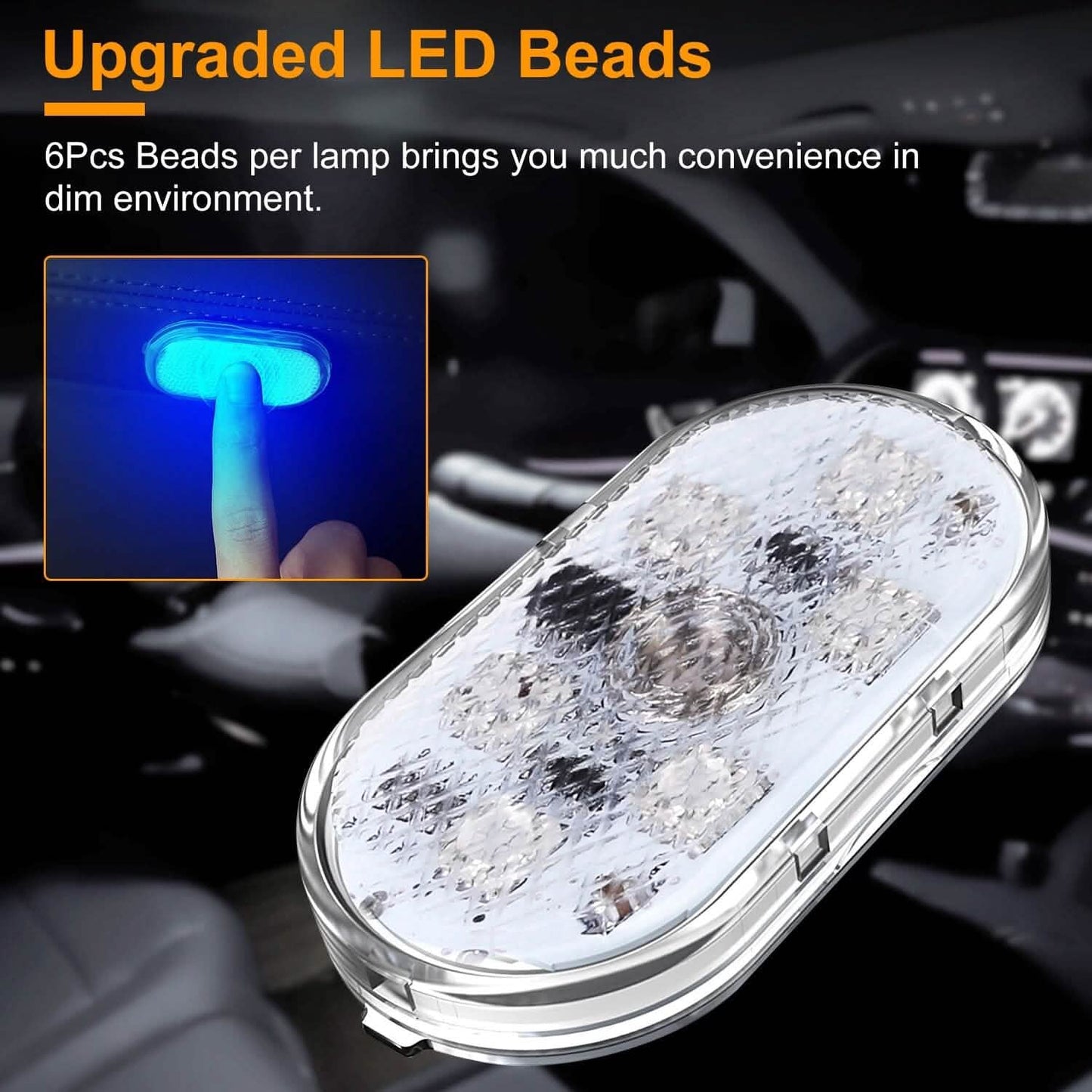 4-Pieces: Cordless Car Interior Light USB Rechargeable
