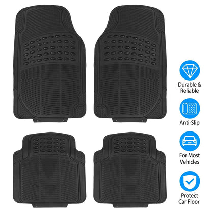 4-Pieces: Heavy Duty PVC Rubber Automotive Floor Mats with Trimmable Design
