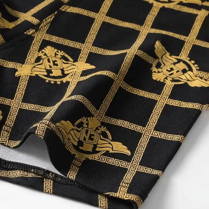 4-Pieces: Men's Luxury Black Golden Print Mid-Waist Boxer Brief