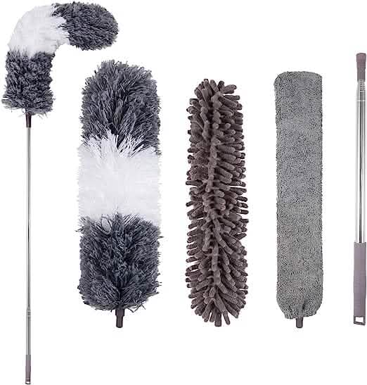 4-Pieces: Reusable Bendable Dusters with Extension Pole