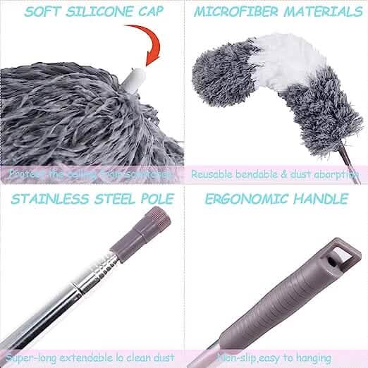 4-Pieces: Reusable Bendable Dusters with Extension Pole